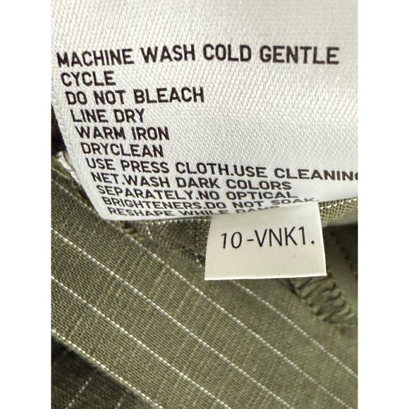 NWT Uniqlo Linen Blend Stripe Jumpsuit Olive Sz M Relaxed Waist Ribbon - Picture 10 of 11